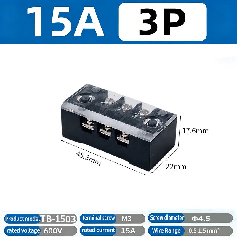 Dual Row Strip Screw Terminal Block TB1503-TB151 15A  Fixed Wiring Board Wire Connector for Electronic Components