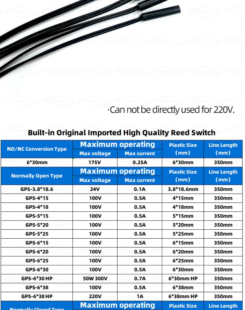 5pcs GPS-01 Reed switch 4x18mm 5x15/20/25mm 6x30/38mm NO/NC 6*38mmHP normally Open/closed Magnetron proximity Sensor GPS-01A /B