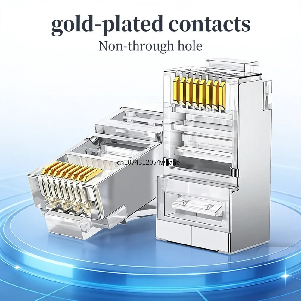 10/50/100Pcs Pass Through RJ45 Cat6 Shielded Connectors Crystal End Gold-Plated 8P8C Crimp UTP Ethernet Modular Plug
