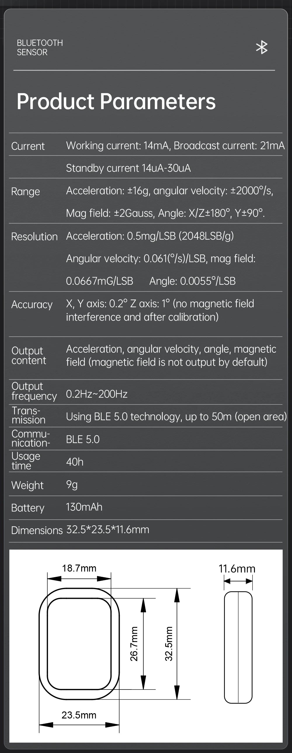WitMotion WT9011DCL Bluetooth 5.0 Accelerometer Gyroscope Angle Sensor Electronic Compass Magnetometer Inclinometer for Arduino