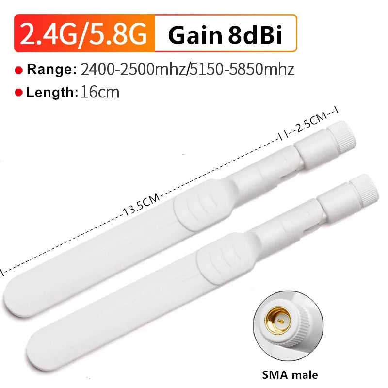 2pcs 8dBi Dual Band WIFI Antenna 2.4G 5G 5.8G SMA Male Universal Aerial Amplifier WLAN Router Singal Booster