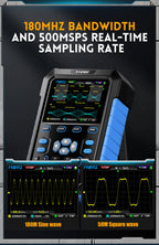FNIRSI DPOX180H Handheld Digital Phosphor Oscilloscope 180MHz-3DB Analog Bandwidth 500MSPS 2 in 1 Signal Generator XY Mode ZOOM