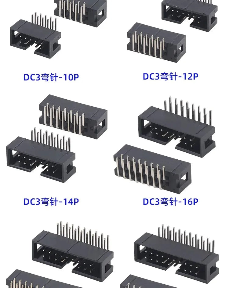10Pcs Pitch 1.27mm 2.0mm 2.54mm Male Socket Straight IDC Box Headers PCB Connector Double Row DC3 Header DIP 6/10/20/26/34/40Pin