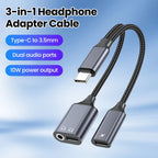 3 in 1 USB C Adapters Type-C to 3.5mm/Type-C Headphones+ Type-C Charging Connector For iPhone 15-17 Xiaomi Huawei Samsung Phones
