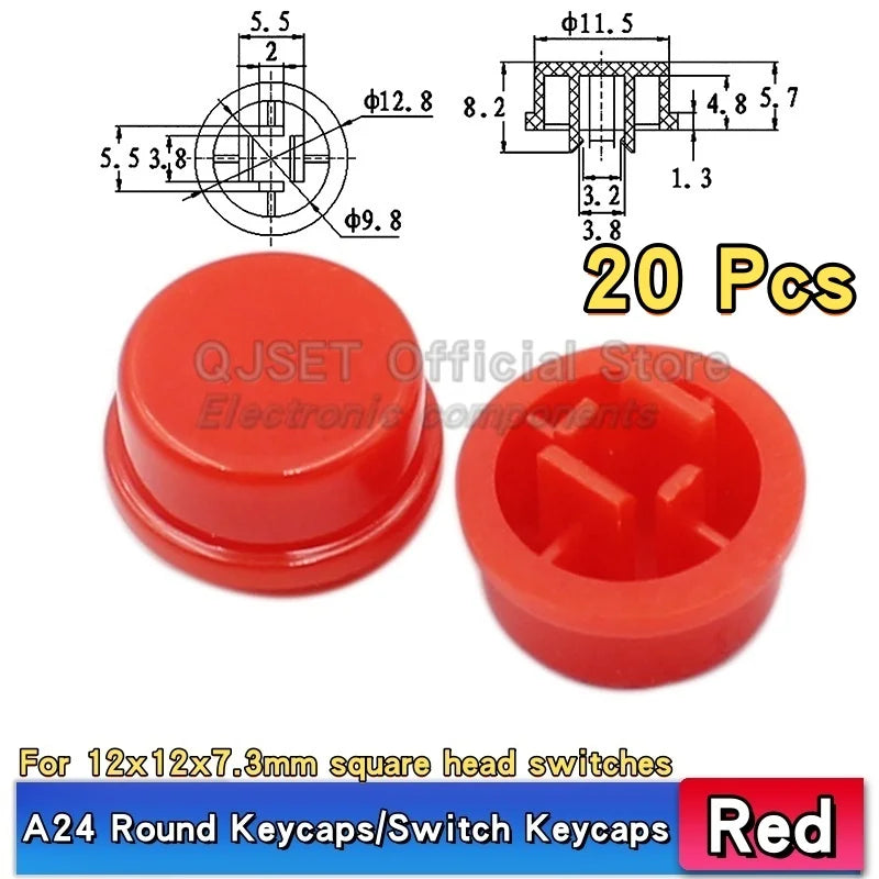20 Pcs Tactile Pushbutton Switch 12*12*7.3MM Micro Switch Pushbutton A14 A24 Pushbutton Cover 12x12x7.3MM Square Head Pushbutton