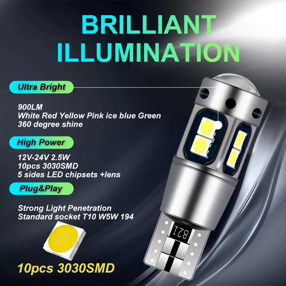 4Pcs W5W T10 LED Canbus Light Bulbs White Ice blue for Car Interior Dome Light Trunk Lamp Parking Lights Error Free 12V