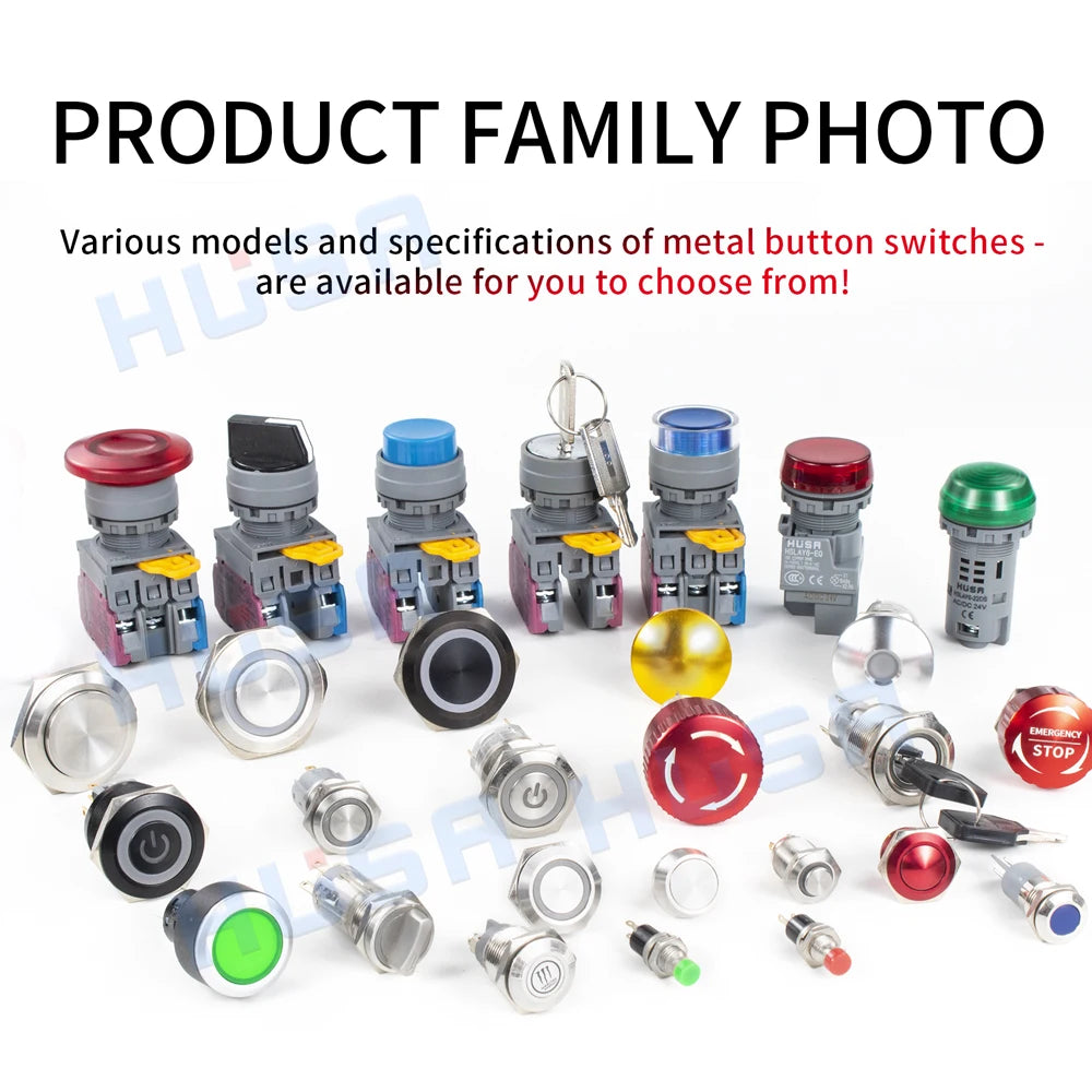 16/19/22/25/30mm With wires Short Stroke Waterproof Metal Push Button Switch 1NO Momentary Self Reset Power Led Light 12-24V/5V