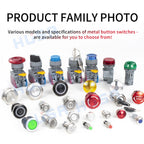 16/19/22/25/30mm With wires Short Stroke Waterproof Metal Push Button Switch 1NO Momentary Self Reset Power Led Light 12-24V/5V