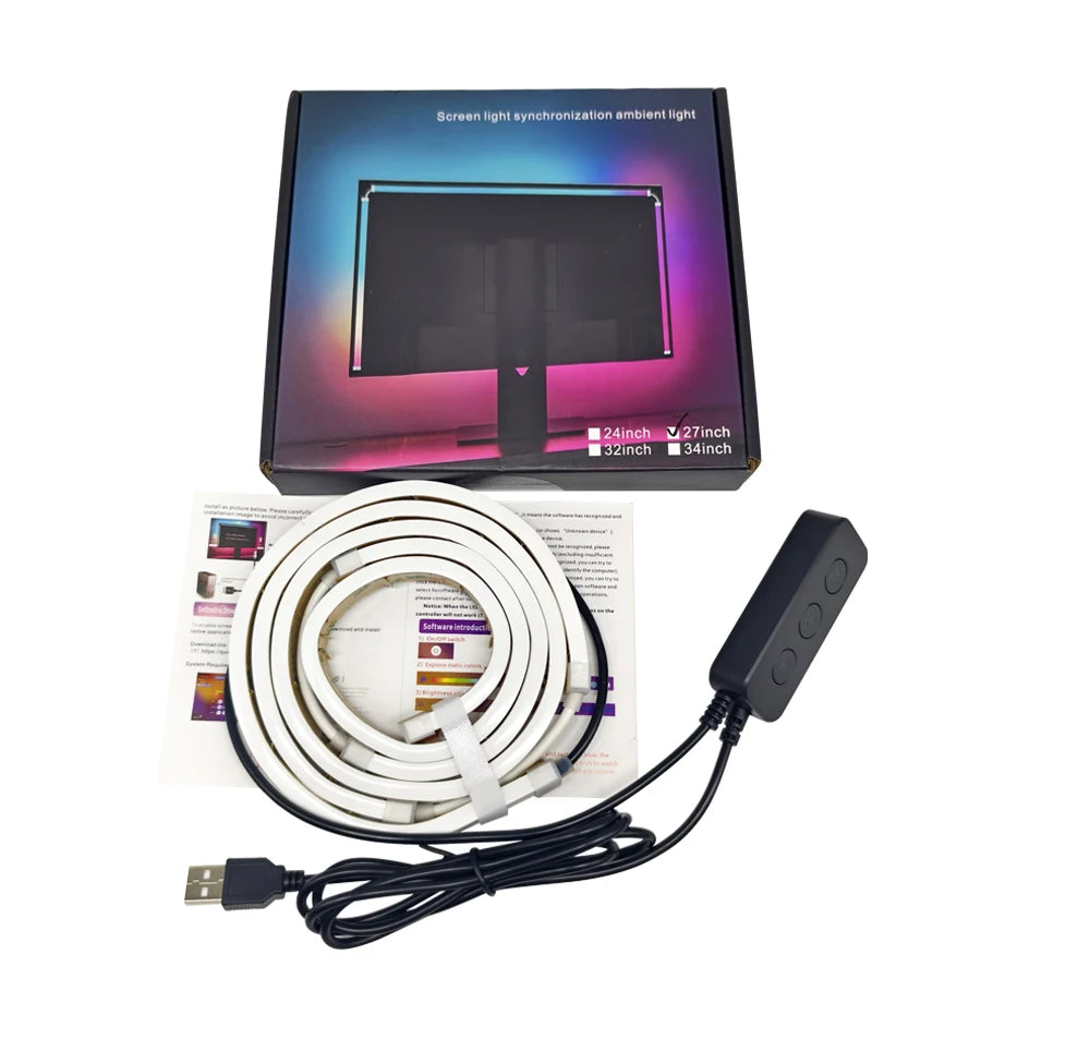 24-34 Inch USB PC LED Strip Lights Computer Sync Light Strip Monitor RGB Screen LED Backlight for Gaming Room Atmosphere Decor