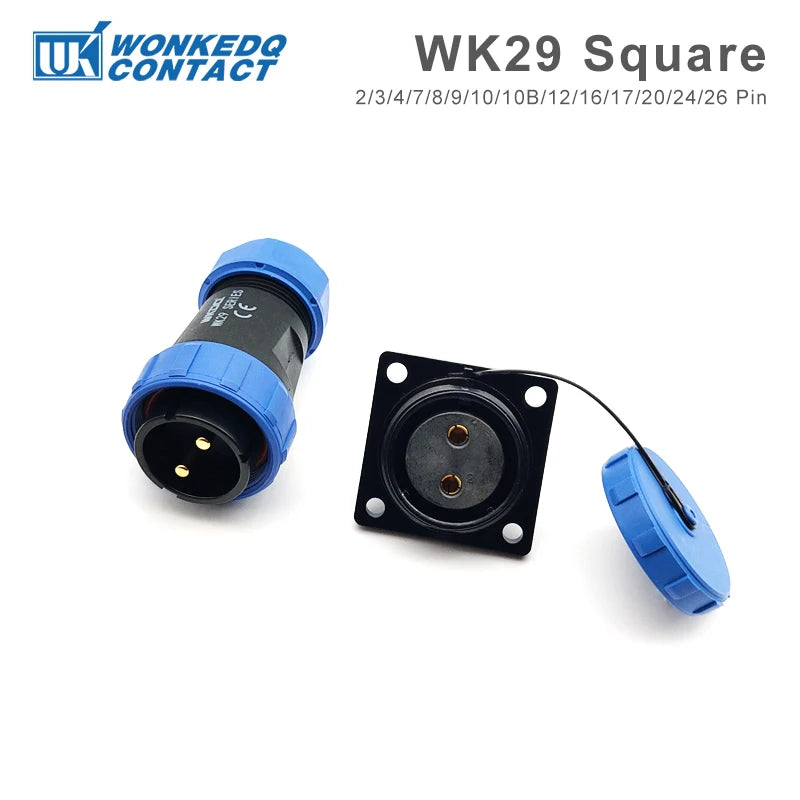SP29 Square Waterproof Connector Soldering Electric IP68 WK29 Aviation Male Plug Square Back Nut Socket Threaded Cable Connector