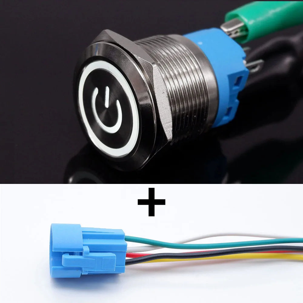16mm 19mm 22mm Metal Push Button Switch Led Backlit On Off Car Engine Power Start Stop Waterproof With Wire 1NO1NC 5V 12V 220V