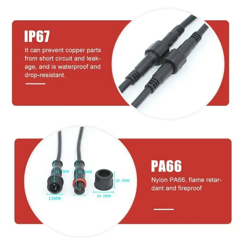 2Pin M8 M10 M12 M14 5521DC Mini Plug Male Female Butt Plug with Wire Solar Light Car PVC Waterproof Connector Plug 5.5x2.1dc