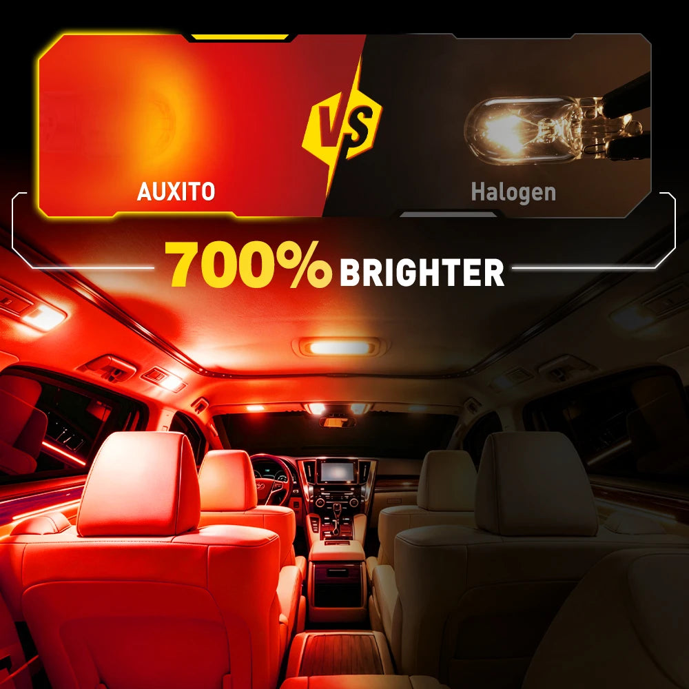 AUXITO 2Pcs Car LED T10 W5W Canbus Reading Dome Lamp Marker Wedge License Plate Light Bulb 168 194 192 LED 12V White Red Amber