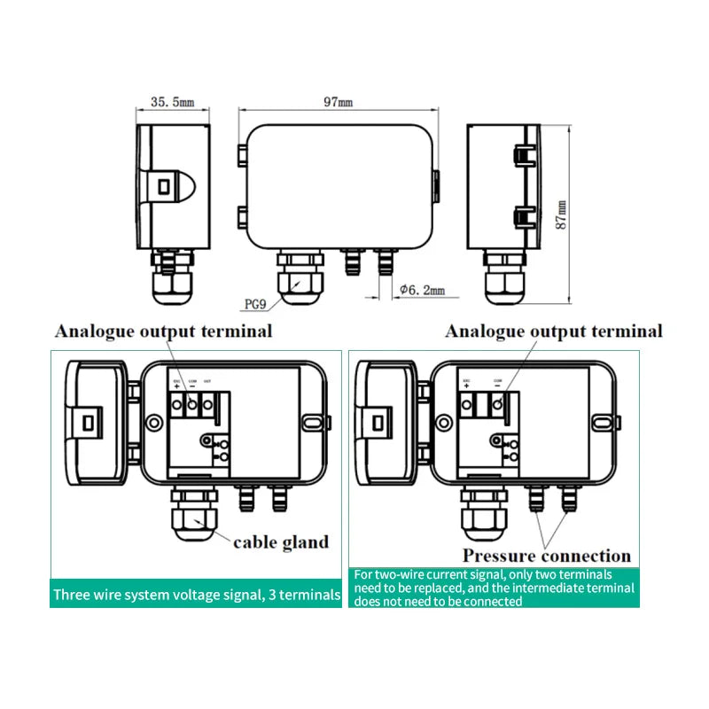 ELM110/112/116 Micro Differential Pressure Transmitter Air Pressure Transmitter Pressure Sensor 100-1000Pa