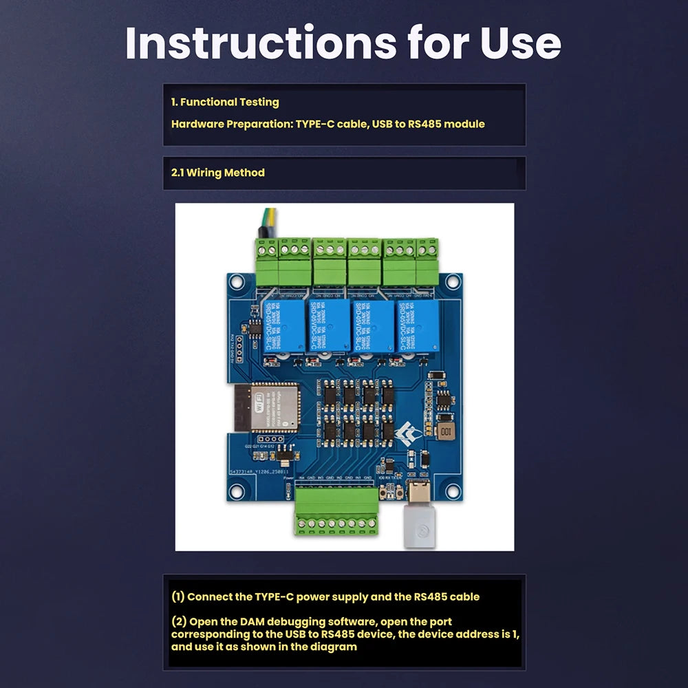 4 Channel Relay Module ESP32 RS485 Modbus WIFI Bluetooth Optocoupler Isolation Type C Interface for Industrial Automation