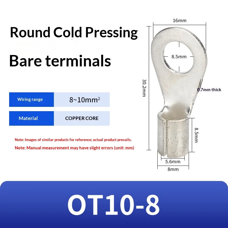 Circular Terminal Block OT1/1.5/2.5/4/6-4/5/6/8mm Cable Lug Spade Bare Copper Wire Connector Wires Non Insulated Crimp Terminal