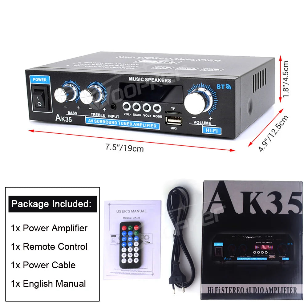 Woopker AK35/AK45 Pro/AK55 Digital Amplifier Bluetooth Sound Amplifier 2 Channel HIFi FM USB Audio Amp For Home Car Karaoke