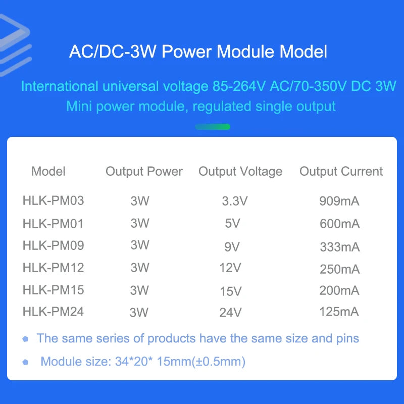 Hi-Link HLK-PM01 HLK-PM03 HLK-PM09 HLK-PM12 HLK-PM15 HLK-PM24 220V to 3.3V/5V/9V/12V/15V/24V AC DC Converter Power Supply Module