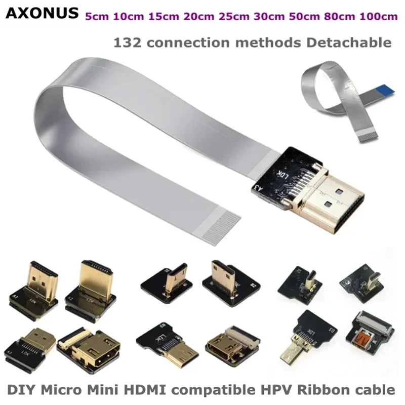 Anti-interference Ribbon FPV HDMI-Compatible Connector Flexible Flat Cable Raspberry Pi 4 Micro Mini HDMI-compatible