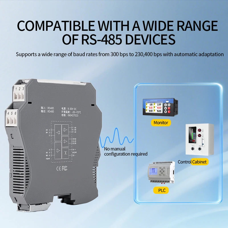 RS485 Repeater Intelligent Isolation 1 In 1 Out 2 Out 4 Out Module Industrial Grade DIN Rail Mounting RS485 Converter