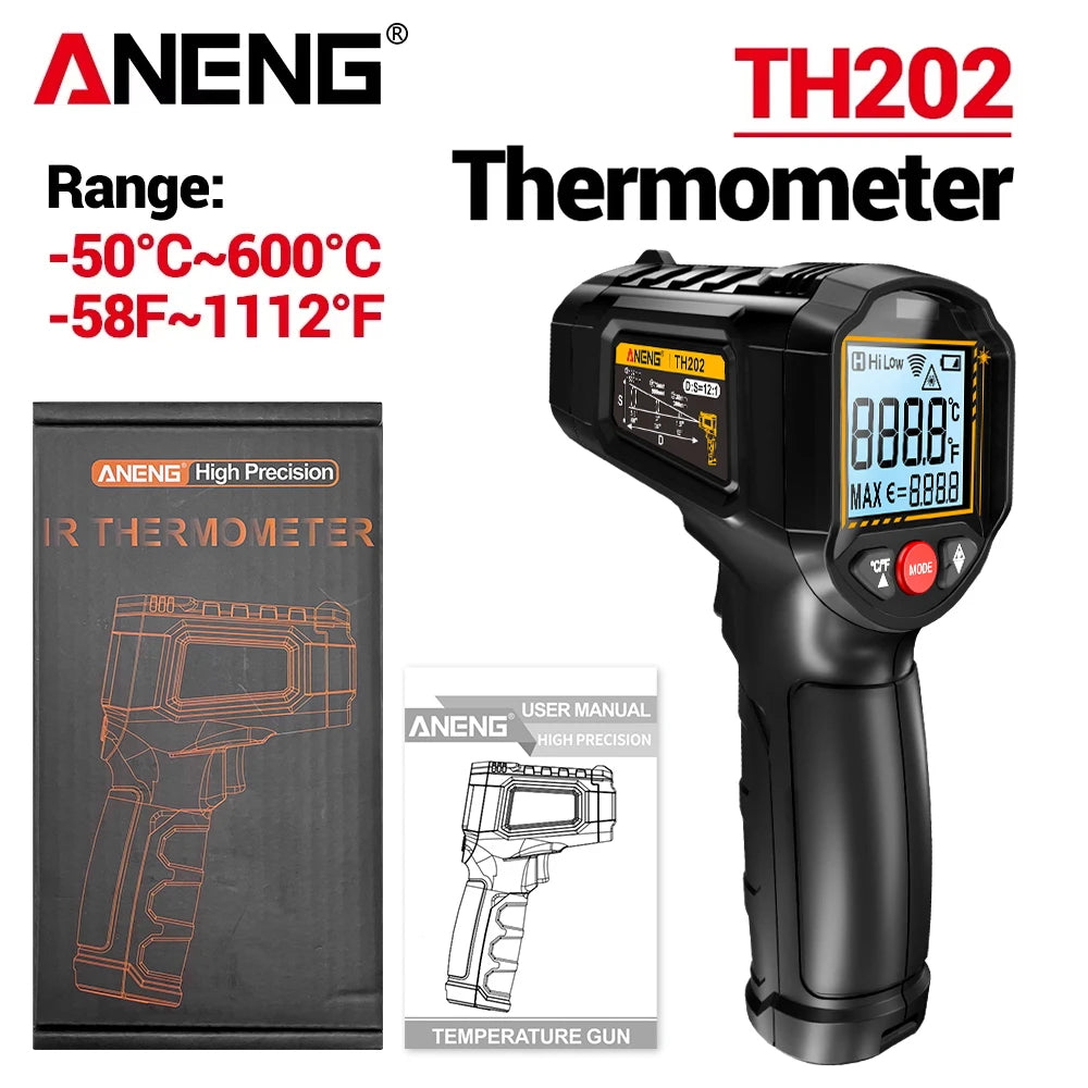 Infrared Thermometer ANENG Non-contact -50~600℃ Digital Laser Temperature Meter TH202 LCD Display Pyrometer Point Gun Tester