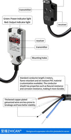 ZHICAN ZC3T Miniature Flat Photoelectric Sensor Front Side View Through Beam Diffuse Reflective