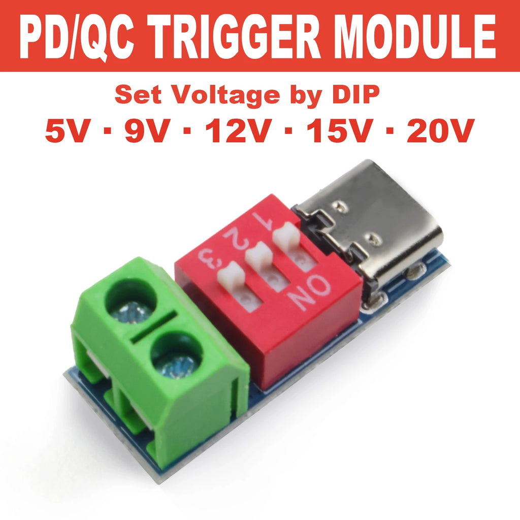 USB-C PD QC Decoy Trigger Board 5V-20V Fast Charging Test Module DIP Switch Adjustable 100W for Power Supply LED Strip Camera