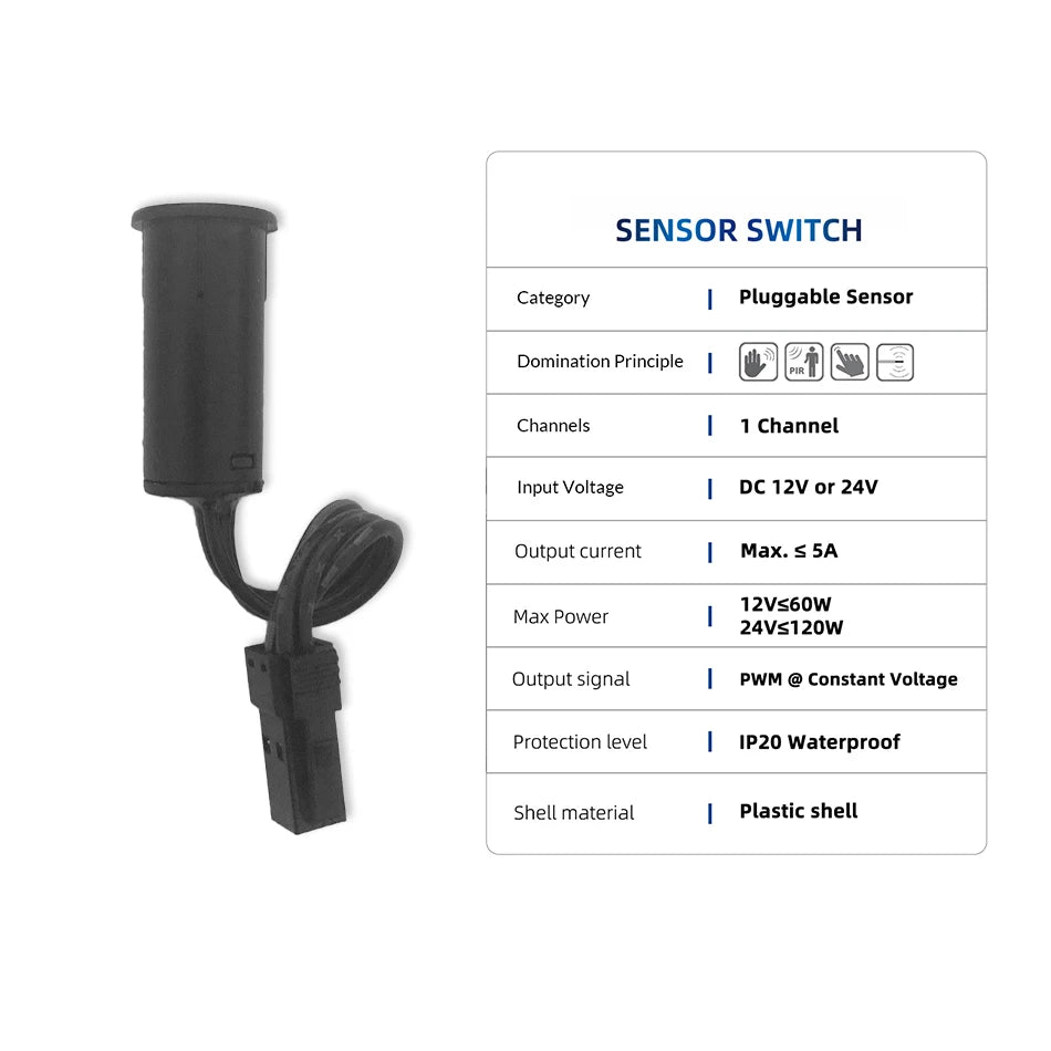 DC 12V 24V 5A LED Cabinet Sensor Switch Door Control/PIR Motion/Hand Sweep/Touch Activated for Wardrobe Closet Under Strip Light