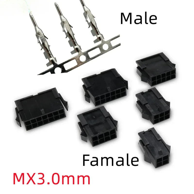 10Set Molex 3.0mm Plug-in Male Female Housing Terminals Connector 2*1/2/3/4/5/6/7/8/9/10/11/12P MX3.0mm Double Row Connector