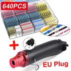 640/250PCS Waterproof Heat Shrink Butt Crimp Terminals Solder Seal Electrical Wire Cable Splice Terminal Kit with Hot Air Gun