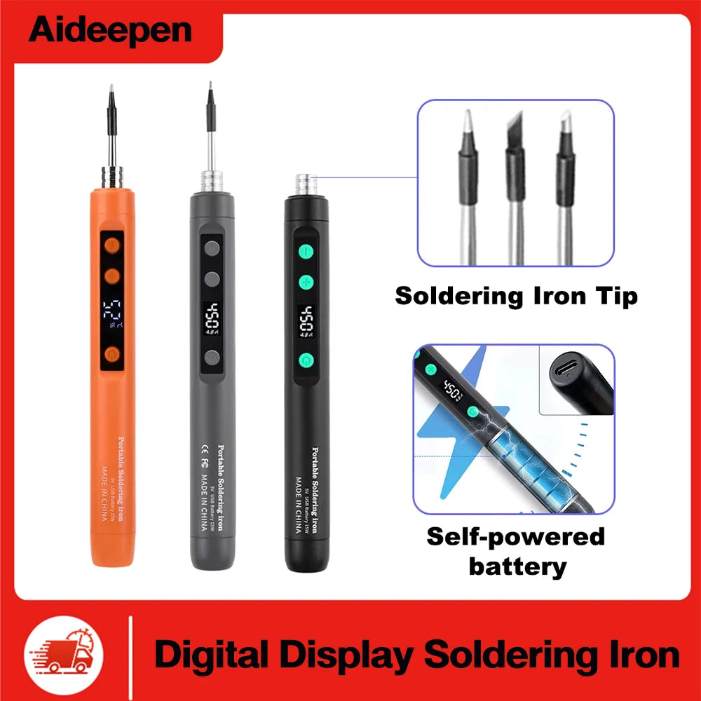 Portable Cordless Soldering Iron Kit with Adjustable Temperature 200-450℃ Type-C USB Charging for Electronics Repair