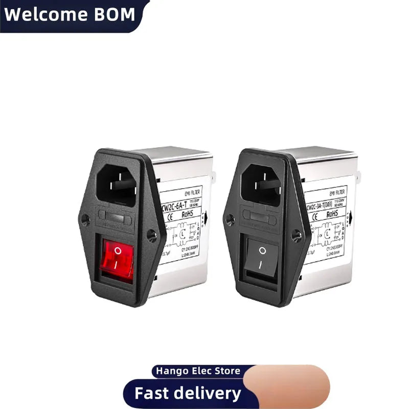 IEC Socket type power filter EMI Interference CW2C-3/6/10A-T with light switch with safety 220V