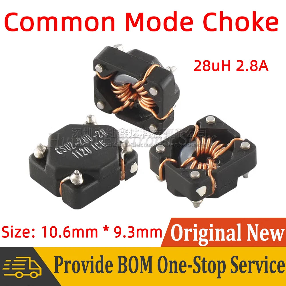 5pcs SMT Common Mode Choke Inductor Inductance 28uH 2.8A Signal Line EMI Filter Noise Supression DC Converter CS02-280-2R