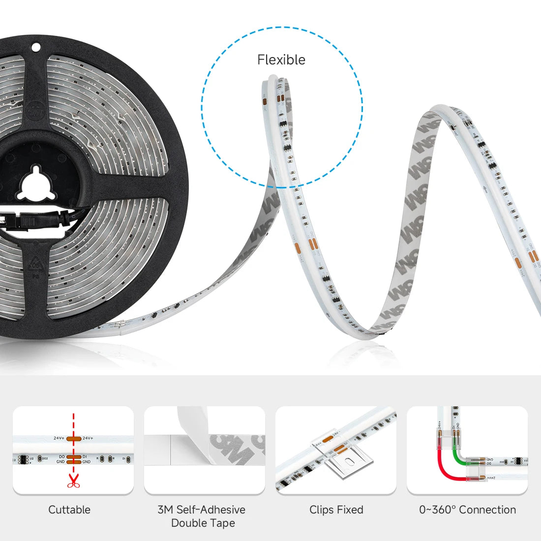 FCOB SPI RGBCCT IC LED Strip Light WS2811 Dual IC Addressable 840 LED Dream Color RGB+CW WW FOB High Flexible COB Lights DC24V