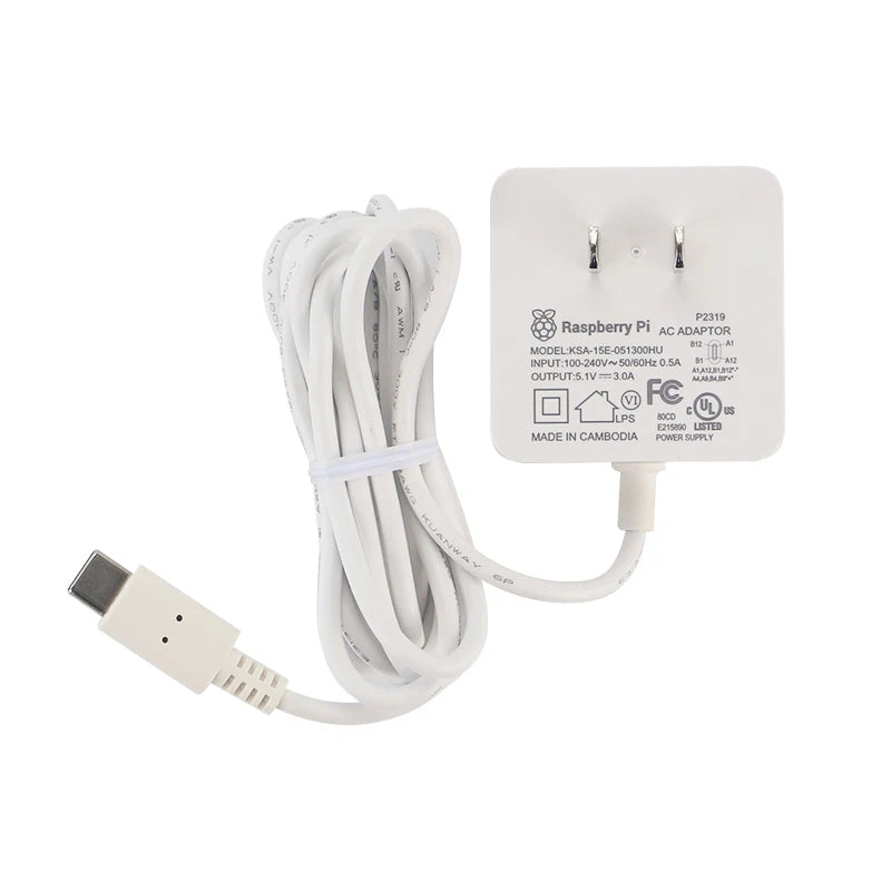 Original Raspberry Pi 4 Official USB-C Power Supply 5.1V 3A White Power Charger Power Adapter for Raspberry Pi 4 Model B