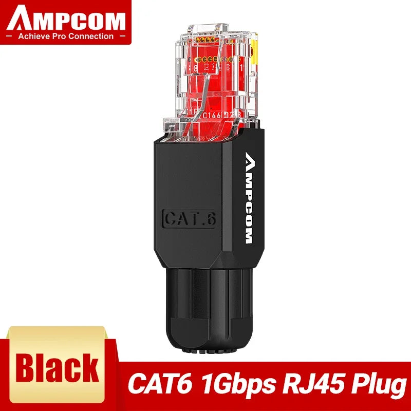 AMPCOM Tool Free RJ45 Connector, No Crimp Tool Less UTP 1000Mbps CAT6/CAT6A Modular PLug for Stranded Solid Lan Ethernet Cable