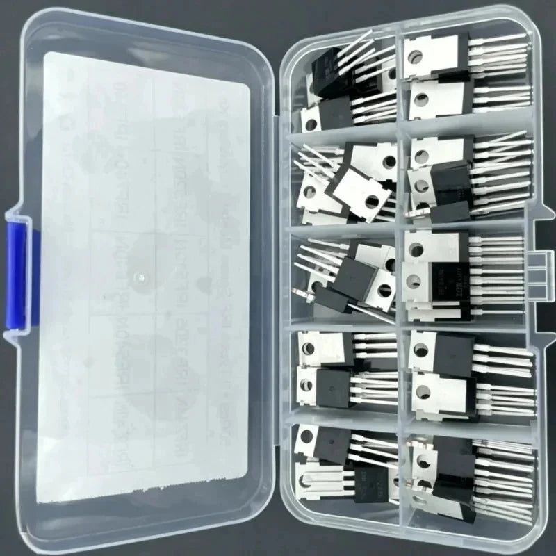 10 Values 50pcs MOSFET Kit TO-220 IRFZ44N IRF510N IRF530N IRF540N IRF640N IRF740 IRF840 IRF3205 IRF9540 Storage Box