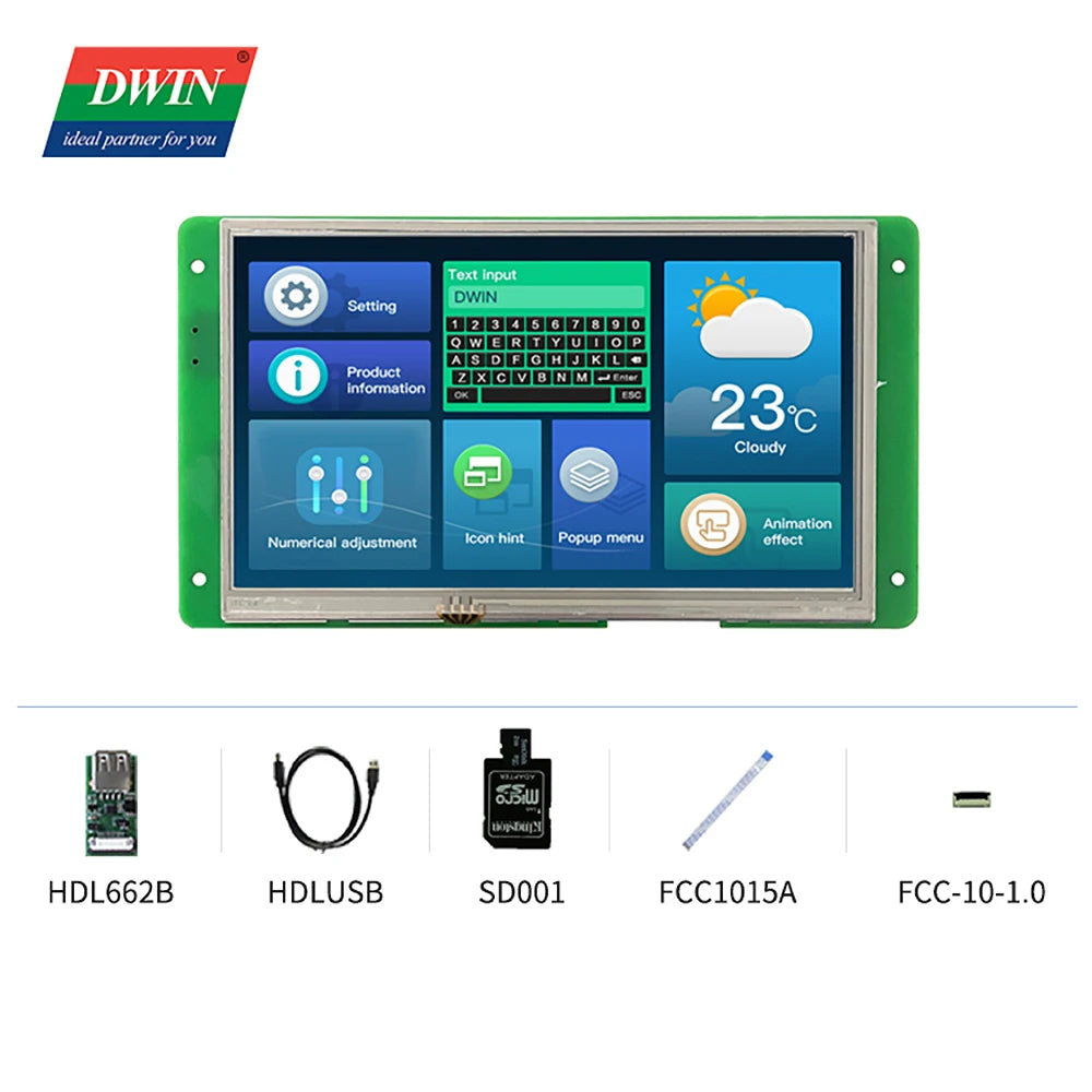 DWIN 7 Inch LCD Module 800*480 RS232/TTL HMI Commercial Touch Panel Screen Smart UART TFT Display DMG80480C070-04W