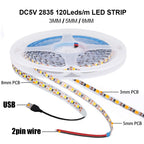 3mm 5mm PCB LED Strip Light Ultra Thin 1 LED Cut 5V 2835 120LEDs/m 8mm Flexible Tape DC IP21 Not Waterproof Warm Natural White
