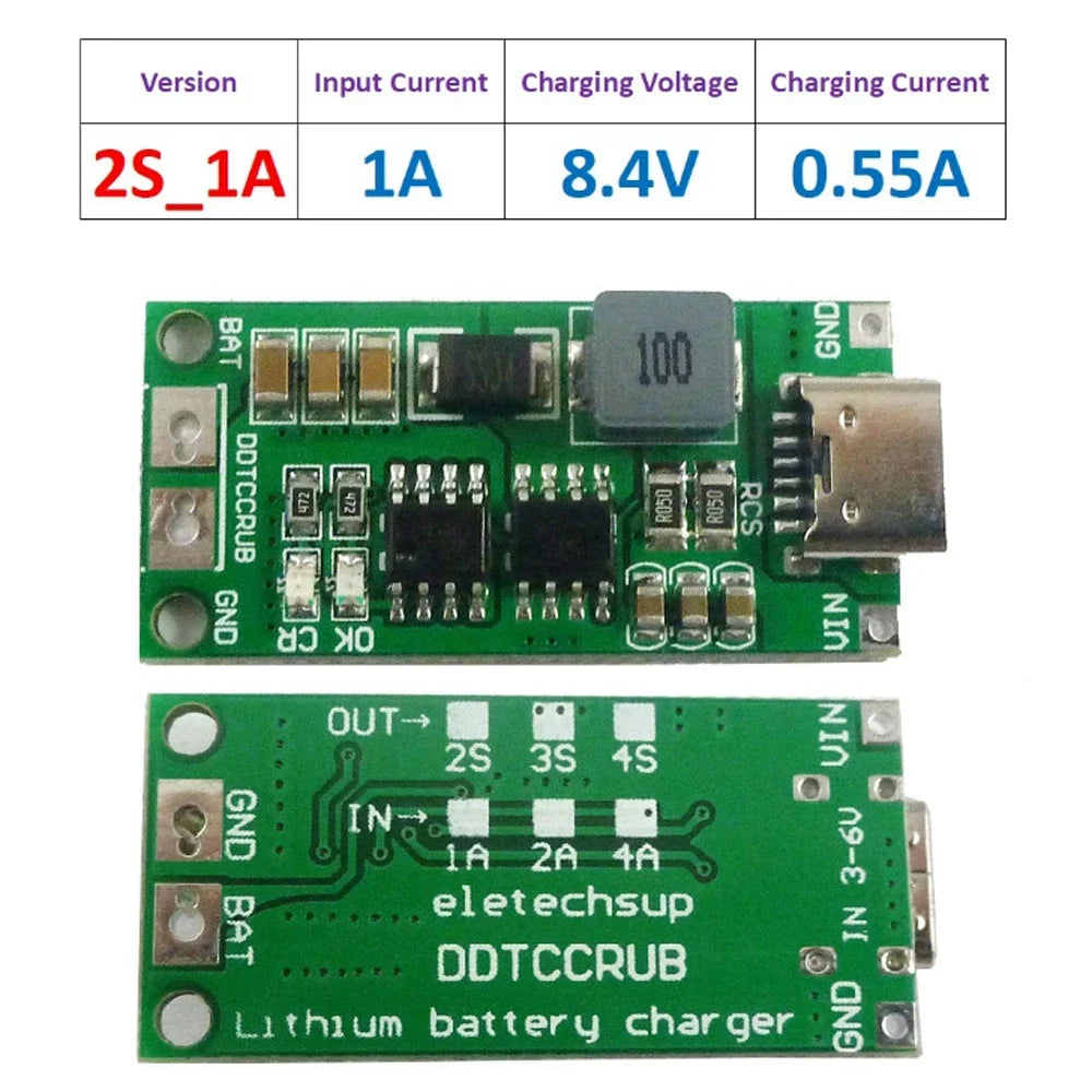 Type C BMS 2S 3S 4S 1A 2A 4A 18650 Lithium Battery Charger Board USB C Step-up Boost Module For Li-Po Polymer Power Bank
