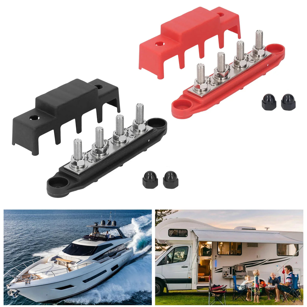 Power Distribution Block M8 Screw 4 Terminal Bus  DC 48V 250A for Automobile Boat Power Distribution Block Bus  250A