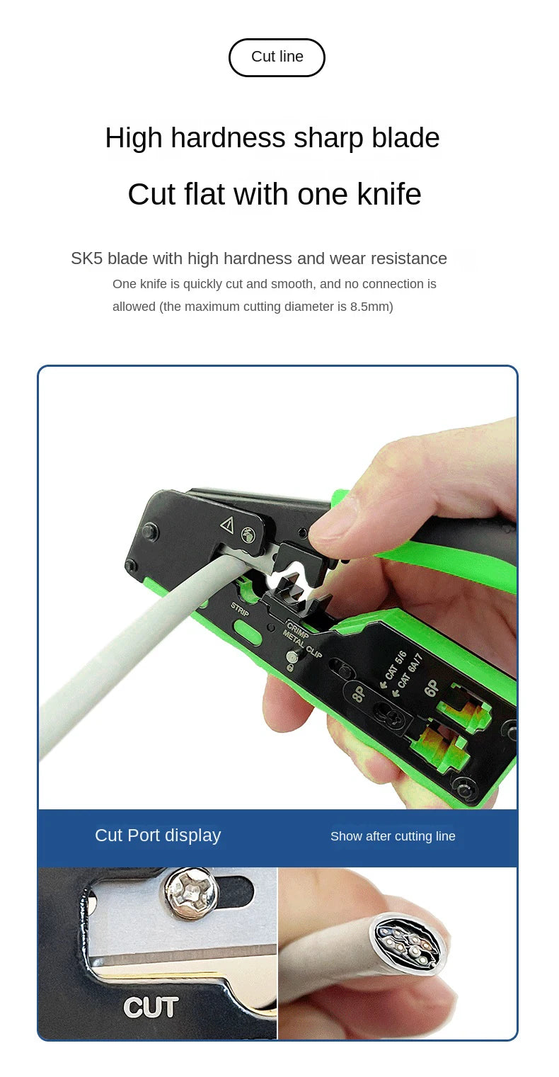 RJ45 CAT5 CAT6 CAT6A CAT7 Crimper Crimping Hand Tools Network Clip Networking Stripper RG45 Ethernet Cable Crimp Clamp Tongs Cut