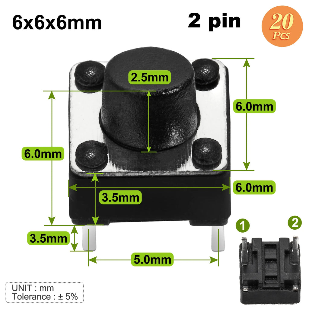 6x6mm Micro Push Switch Touch Button 4.3 5 6 7 mm Mini Tactile Pushbutton Toggle Pcb Momentary 2pin 4pin Push-button for Arduino