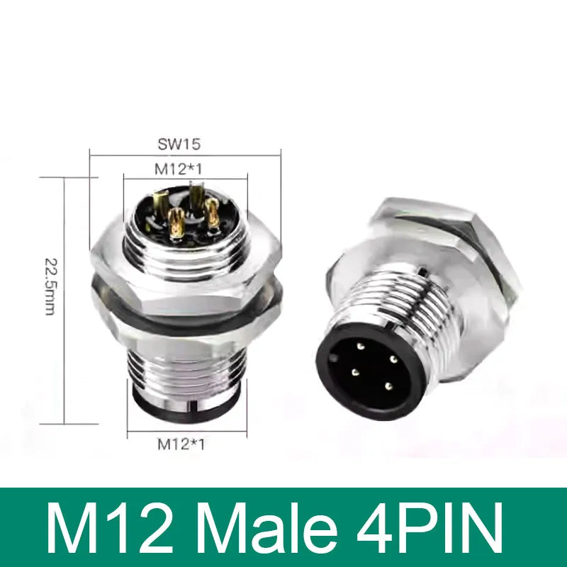 M12 Panel Back Mount Flange Socket Sensor Connector Waterproof Screw Threaded Coupling Male Female 3 4 5 8Pin M1216