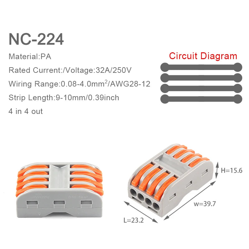 5PCS Quick Wire Cable Connectors Compact Push-in Conductor Terminal Block 2/3/4/5 Pin Electrical Wiring Connection With Lever