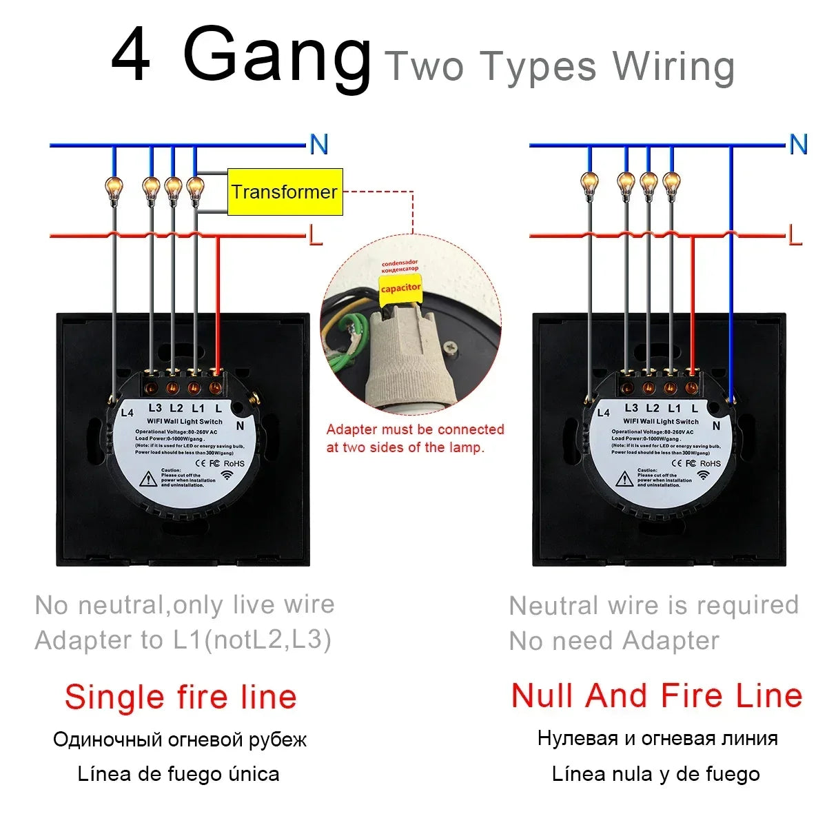 Smart Switches 1/2/3 Gang Wifi Touch Light Wall Sensor Switch Works with Tuya Control Smart Life Google Alexa Alice Yandex
