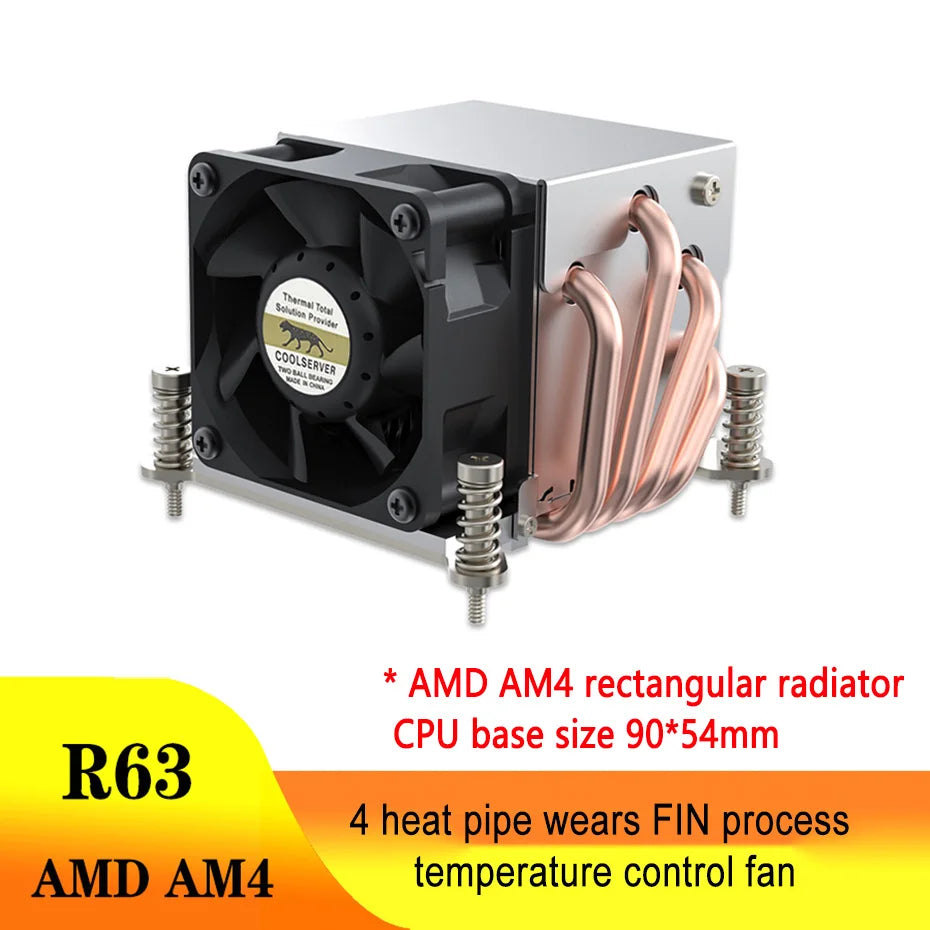 COOLSERVER R63 4 Heatpipe 2U Server CPU Cooler Workstation Computer Cooling Fan for Intel LGA2011 1700 115X AMD AM4