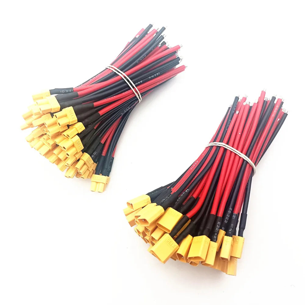 XT30 Pigtail Plug Male and Female Connector with 100mm 16AWG Tinned Wire Cable for RC Fixed wing Lipo Battery FPV Drone charger