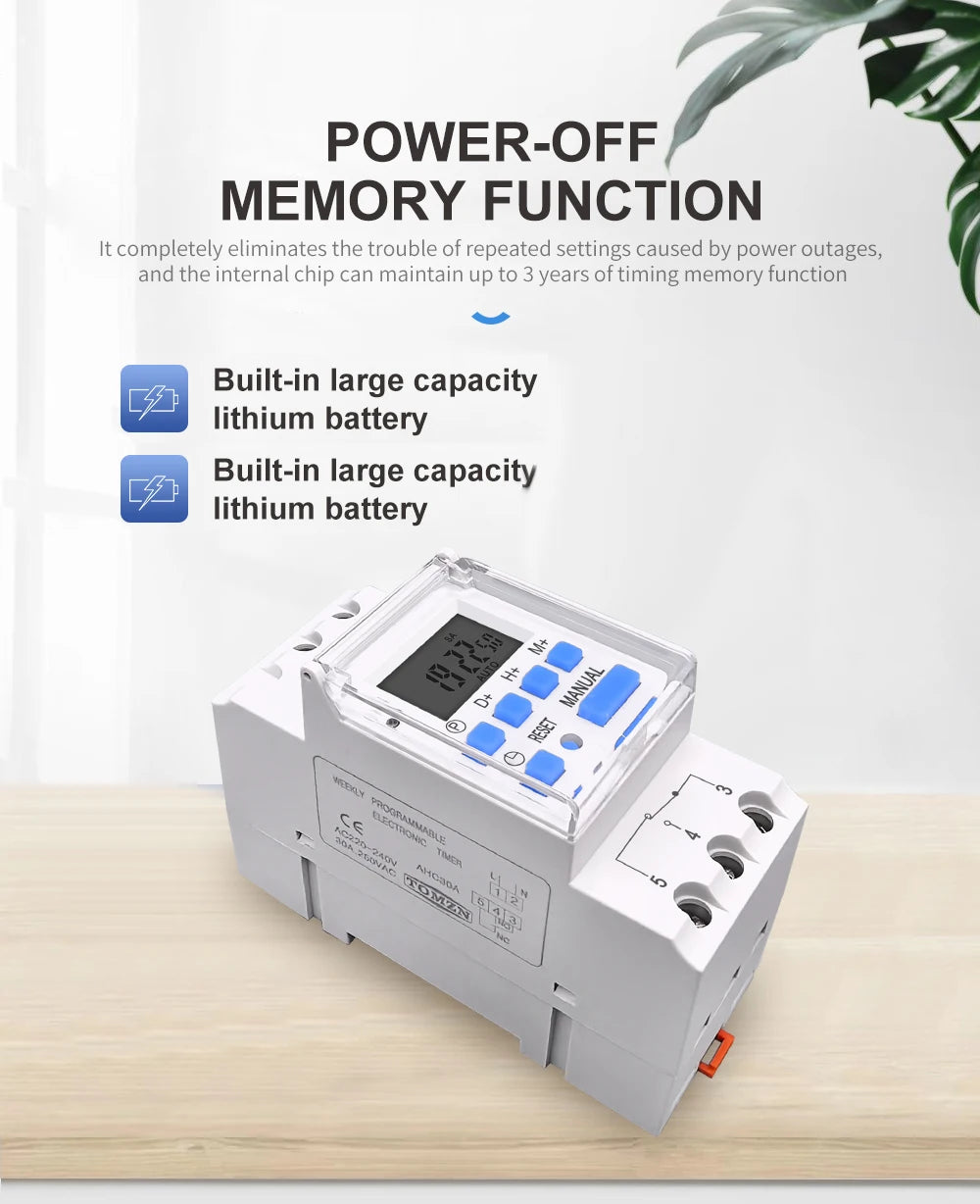 TOMZN 1NO 1NC Din Rail Single Phase Weekly 7 Days Programmable Digital TIME SWITCH Relay Timer AC 220V 230V 12V 24V 48V 16A