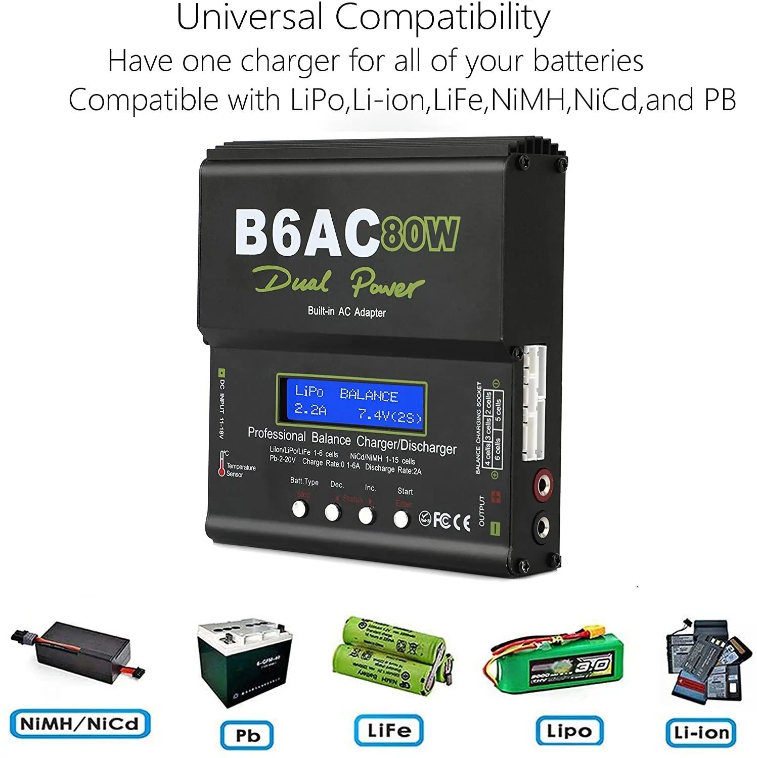 IMAX B6AC 80W 6A Lipo Battery Balance Charger LCD Display Discharger For RC Model Li-ion LiFe Nimh Nicd PB Lipo Battery Charging